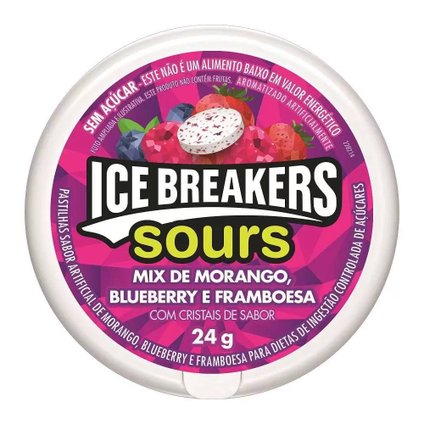 PASTILHA ICE BREAKERS SOURS MIX DE MORANGO BLUEBERRY E FRAMBOESA SEM AÇÚCAR 24G