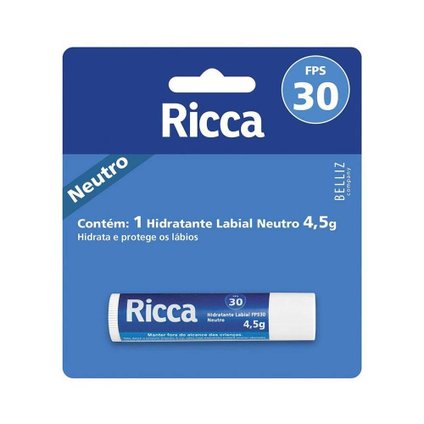 PROTETOR LABIAL RICCA NEUTRO FPS 30 4,5G