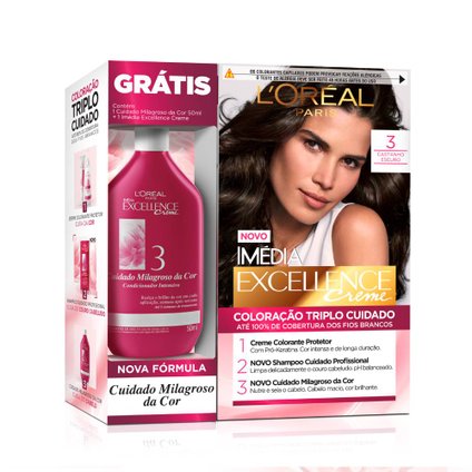 KIT TINTURA IMEDIA 3 CASTANHO ESCURO + TRATAMENTO MILAGROSO DA COR 50ML GRÁTIS