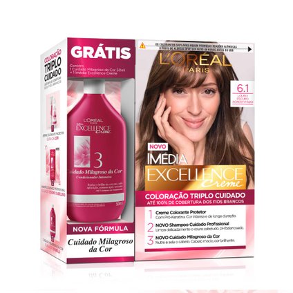 KIT TINTURA IMEDIA 6.1 LOURO ESCURO ACIZENTADO + TRATAMENTO MILAGROSO DA COR 50ML GRÁTIS