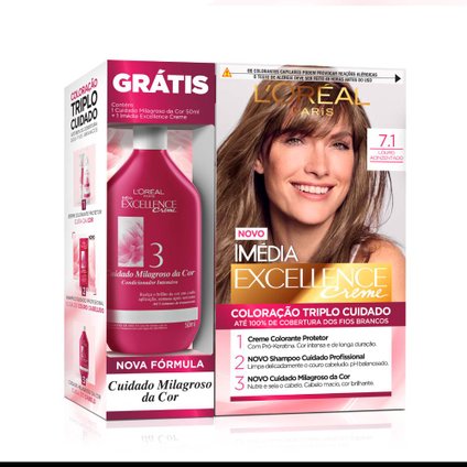 KIT TINTURA IMEDIA 7.1 LOURO ACIZENTADO + TRATAMENTO MILAGROSO DA COR 50ML GRÁTIS