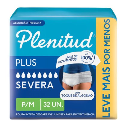 ROUPA ÍNTIMA PLENITUD PLUS PARA INCONTINÊNCIA P/M - 32 UNIDADES