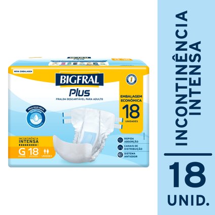 FRALDA ADULTO BIGFRAL REGULAR PLUS ECONÔNICA G 18 UNIDADES