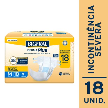 FRALDA ADULTO BIGFRAL DERMAPLUS ECONÔMICA M 18 UNIDADES