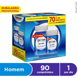 Kit Centrum Homem Multivitamínico Vitaminas E Minerais De A A Zinco 60 Comprimidos + 30 Comprimidos