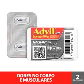 ADVIL 12H ANALGÉSICO COM IBUPROFENO 600MG ALÍVIO DA DOR MUSCULAR 2 COMPRIMIDOS