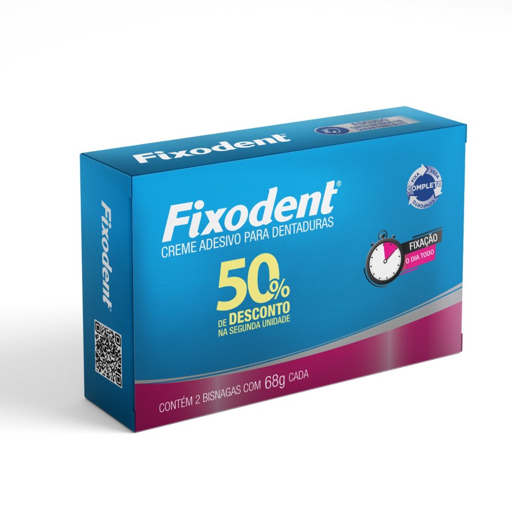 Promo Creme Fixador De Dentadura Fixodent Original 68g Com 50% De Desconto Na 2ª Unidade