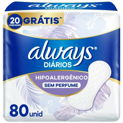 PROTETOR DIÁRIO ALWAYS HIPOALERGÊNICO SEM PERFUME 80 UNIDADES