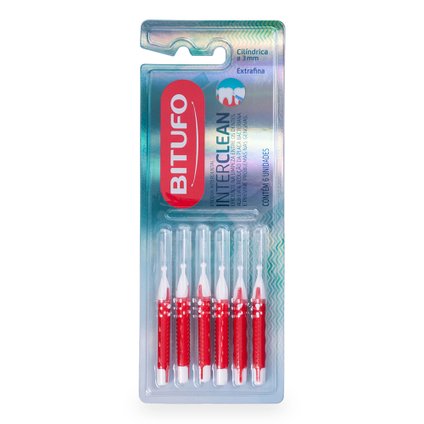 ESCOVA INTERDENTAL BITUFO INTERCLEAN EXTRAFINA CILÍNDRICA 3 MILÍMETROS COM 6 UNIDADES
