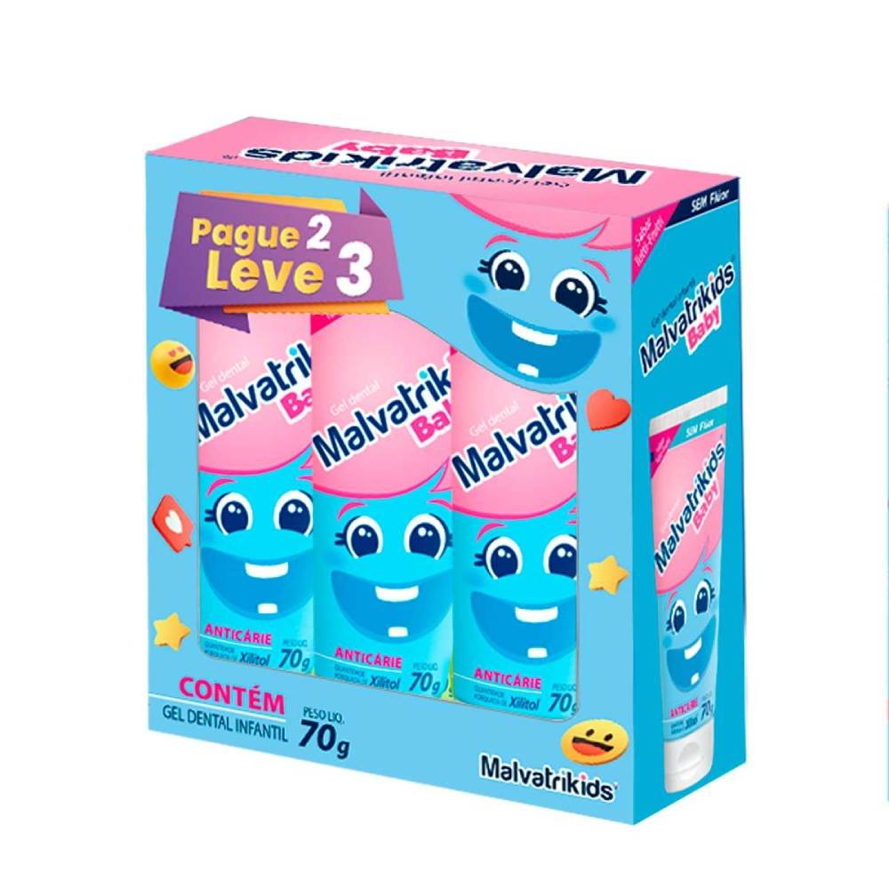 Kit Malvatrikids Baby Gel Dental 70g Leve 3 Pague 2