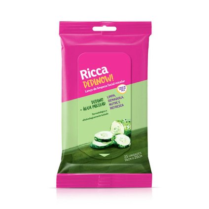 LENCO DE LIMPEZA FACIAL RICCA PEPINO E AGUA MICELAR 25 UNIDADES