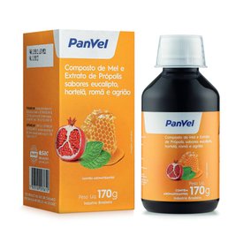 COMPOSTO DE MEL E EXTRATO DE PRÓPOLIS PANVEL SABORES EUCALIPTO, HORTELÃ, ROMÃ E AGRIÃO 170G