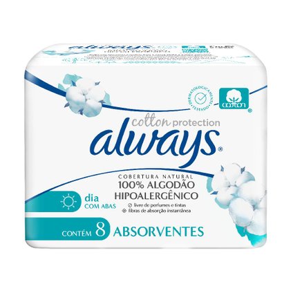 ABSORVENTES  ALWAYS COTTON PROTECTION COBERTURA NATURAL COM ABAS 8 UNIDADES