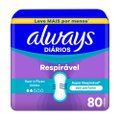 PROTETOR DIÁRIO ALWAYS RESPIRÁVEL SEM PERFUME COM 80 UNIDADES
