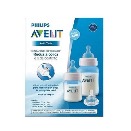 KIT MAMADEIRA AVENT ANTI-CÓLIC AZUL 125ML E 260ML
