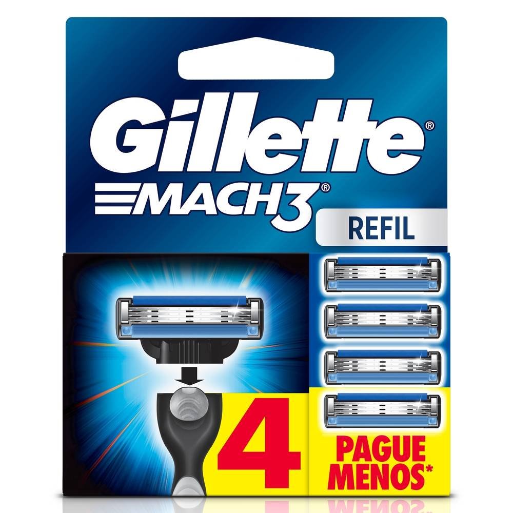 Carga Para Aparelho De Barbear Gillette Mach3 Regular Com 4 Unidades Leve Mais Pague Menos
