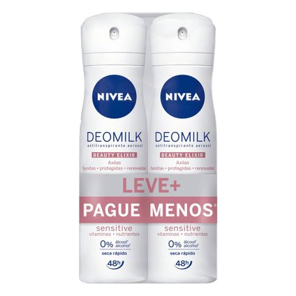 KIT DESODORANTE AEROSOL NIVEA DEOMILK SENSITIVE LEVE MAIS PAGUE MENOS 2 UNIDADES 150ML CADA