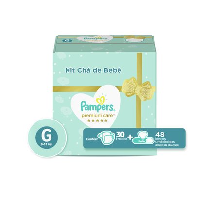 KIT FRALDA PAMPERS PREMIUM CARE G 30 UNIDADES + LENÇOS UMEDECIDOS ALOE VERA 48 UNIDADES