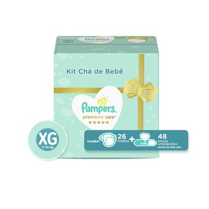 KIT FRALDA PAMPERS PREMIUM CARE XG 26 UNIDADES + LENÇOS UMEDECIDOS ALOE VERA 48 UNIDADES