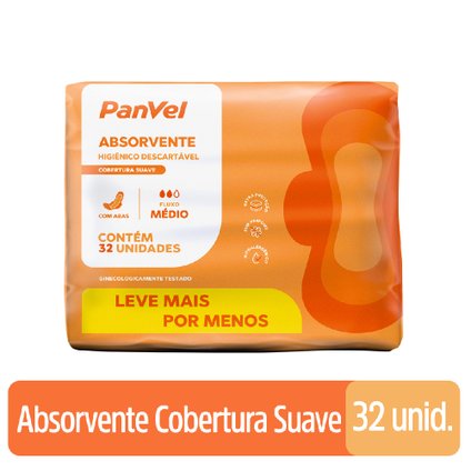 ABSORVENTE PANVEL ESSENCIAL COBERTURA SUAVE COM ABAS 32 UNIDADES