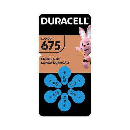 PILHA PARA APARELHO AUDITIVO 675 DURACELL COM 6 UNIDADES
