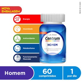 Centrum Homem Multivitamínico Com Vitaminas e Minerais De A A Zinco 60 Comprimidos