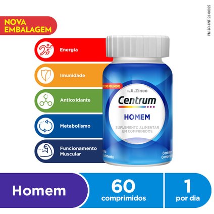 CENTRUM HOMEM MULTIVITAMÍNICO DE A A ZINCO COM VITAMINAS E MINERAIS 60 COMPRIMIDOS