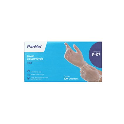 LUVA DE VINIL PANVEL TAMANHO P COM 100 UNIDADES