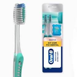 Kit Escova Dental Extra Macia Oral-b Indicator Extra Soft 2 Unidades + Fio Dental