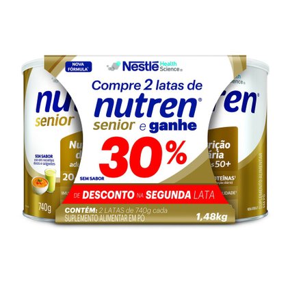 KIT COMPLEMENTO ALIMENTAR NUTREN SENIOR BAUNILHA 1,48KG GANHE 30% DESCONTO NA SEGUNDA LATA