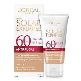 PROTETOR SOLAR FACIAL L'ORÉAL PARIS SOLAR EXPERTISE ANTIRRUGAS COM COR FPS 60 40G
