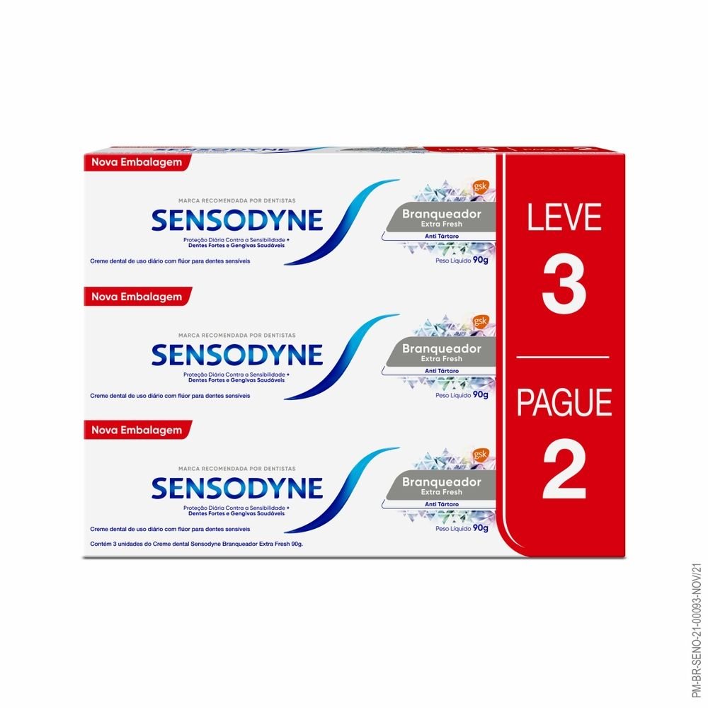 PACK CREME DENTAL SENSODYNE BRANQUEADOR EXTRA FRESH 90G - LEVE 3 PAGUE 2