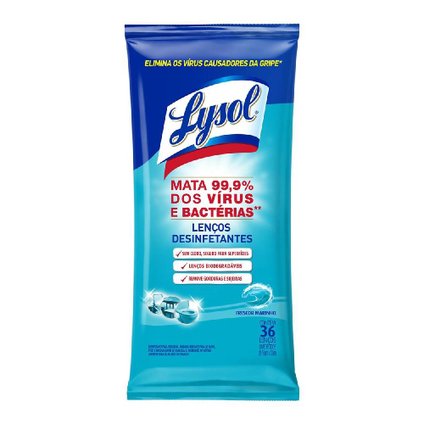 LENÇOS DESINFETANTES LYSOL FRESCOR MARINHO COM 36 UNIDADES