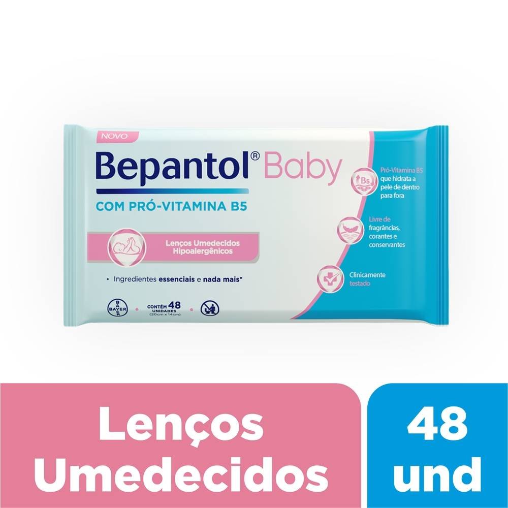 LENÇOS UMEDECIDOS HIPOALERGÊNICOS BEPANTOL BABY COM 48 UNIDADES