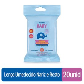 LENÇO UMEDECIDO COM SORO FISIOLÓGICO PARA NARIZ E ROSTO PANVEL BABY 20 UNIDADES