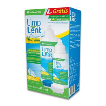 KIT LIMP LENT SOLUÇÃO ESTÉRIL PARA LENTES 350ML + 120ML + ESTOJO