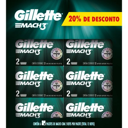 KIT APARELHO DE BARBEAR GILLETTE MACH3 6 CARGAS COM 2 UNIDADES CADA