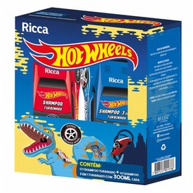 KIT RICCA HOT WHEELS TURBINADO DINOSSAURO SHAMPOO 300ML + SHAMPOO 3 EM 1 300ML