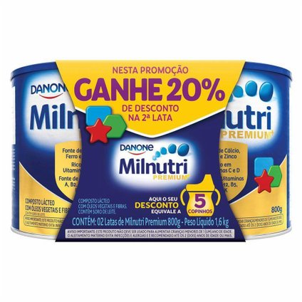 KIT COMPOSTO LÁCTEO MILNUTRI COM 2 UNIDADES 800G CADA 20% DE DESCONTO NA SEGUNDA UNIDADE