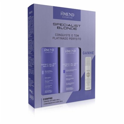 KIT AMEND SPECIALIST BLOND SHAMPOO 250ML + CONDICIONADOR 250ML GRÁTIS MINI SHAMPOO A SECO 75ML