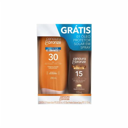 KIT CENOURA  BRONZE PROTETOR SOLAR FPS30 200ML GRÁTIS PROTETOR SOLAR EM SPRAY FPS15 110ML