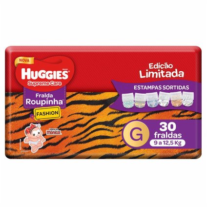 FRALDA HUGGIES SUPREME CARE MEGA ROUPINHA FASHION G 30 UNIDADES