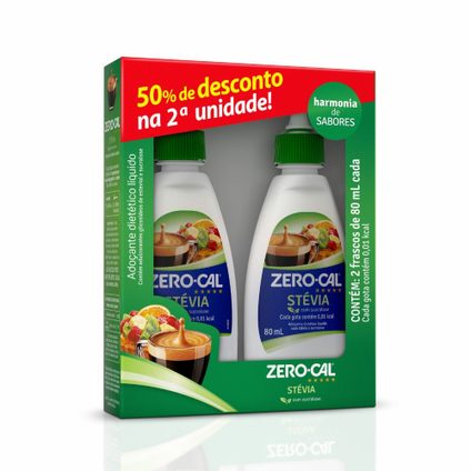 KIT ADOÇANTE LÍQUIDO ZERO CAL STEVIA 2 UNIDADES 80ML CADA