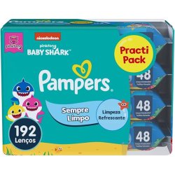 Lenços Umedecidos Pampers Splashers Baby Shark 192 Unidades