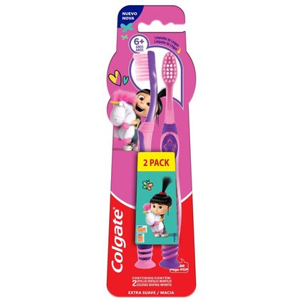 KIT ESCOVA DENTAL INFANTIL EXTRA MACIA COLGATE SMILES AGNES E FLUFFY 6+ ANOS 2 UNIDADES