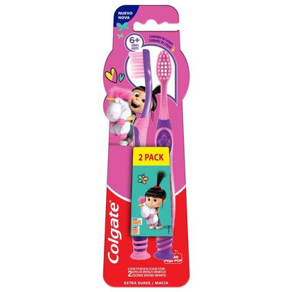 KIT ESCOVA DENTAL INFANTIL EXTRA MACIA COLGATE SMILES AGNES E FLUFFY 6+ ANOS 2 UNIDADES