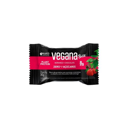 BARRA DE PROTEÍNA HART'S NATURAL VEGANA BITE MORANGO COM CHOCOLATE 30G