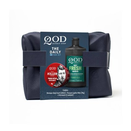 Kit Qod Barber Shop Shampoo Daily Fresh 220ml + Pomada modeladora capilar Killer 70g + Necessaire