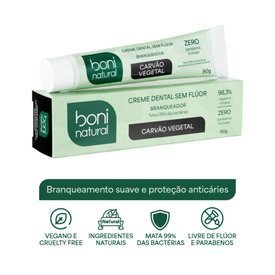 CREME DENTAL BONI NATURAL BRANQUEADOR MENTA CARVÃO VEGETAL 90G