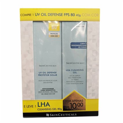 KIT SKINCEUTICALS PROTETOR SOLAR UV OIL DEFENSE FPS80 COM COR 40G + GEL DE LIMPEZA LHA CLEASING 80G